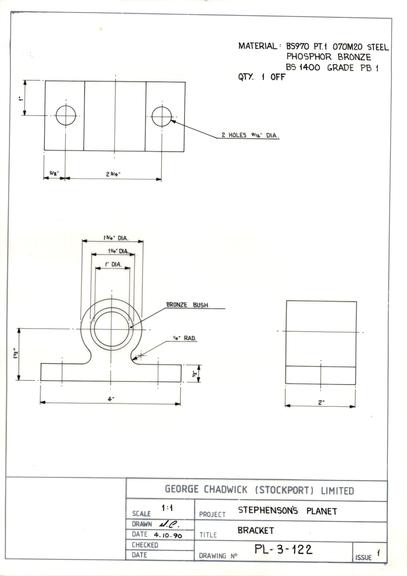 Drawing of bracket, Planet locomotive