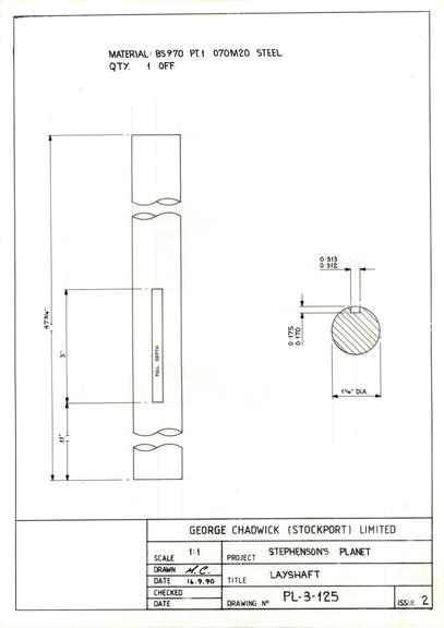 Drawing of layshaft, Planet locomotive