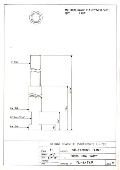 Drawing of cross link shaft, Planet locomotive