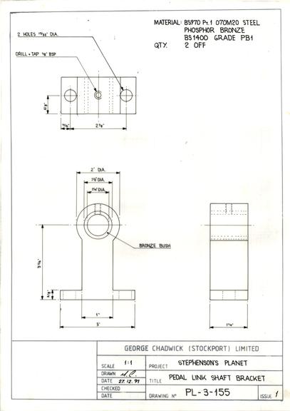 Drawing of pedal link shaft bracket, Planet locomotive