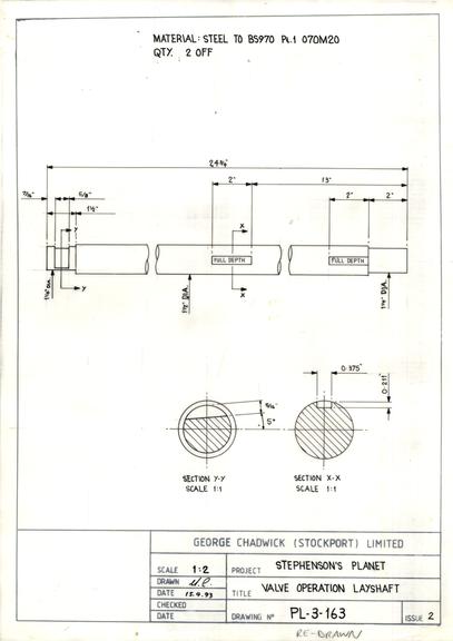 Drawing of valve operation layshaft, Planet locomotive