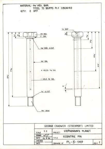 Drawing of eccentric pin, Planet locomotive