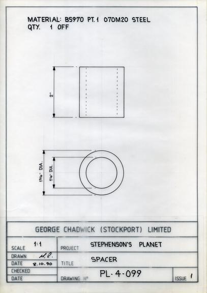 Drawing of spacer, Planet locomotive