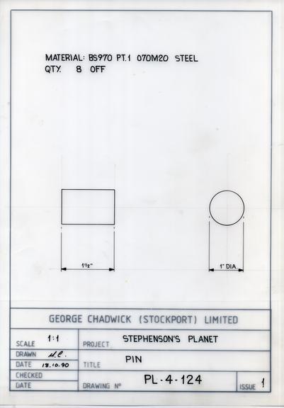 Drawing of pin, Planet locomotive