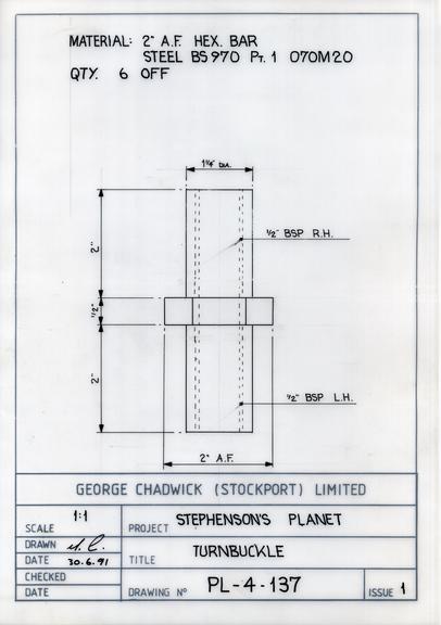 Drawing of turnbuckle, Planet locomotive