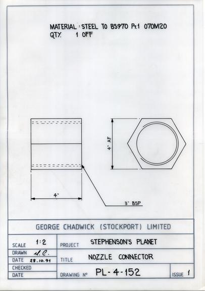 Drawing of nozzle connector, Planet locomotive