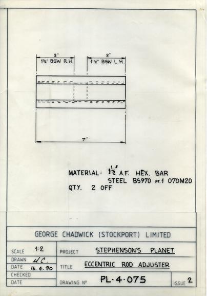 Drawing of eccentric rod adjuster, Planet locomotive