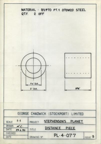 Drawing of distance piece, Planet locomotive