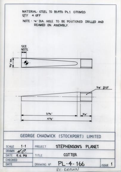 Drawing of cotter, Planet locomotive