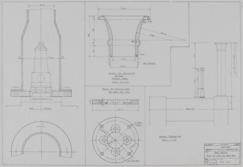 Drawing of details of cover for safety valve, Planet locomotive