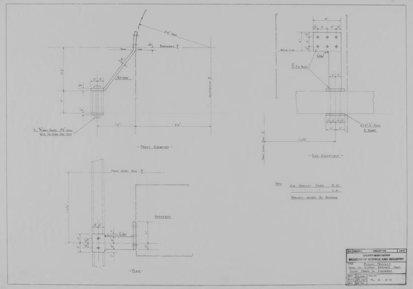 Drawing of details of support brackets from outer frame to