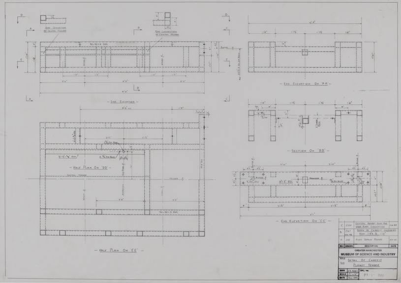 Drawing of detail of chassis, Planet locomotive tender