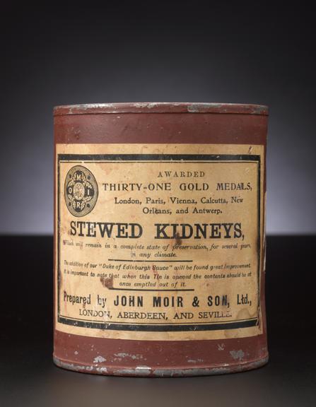 Empty tin of stewed kidneys taken on Scott's Antarctic Expedition of 1910