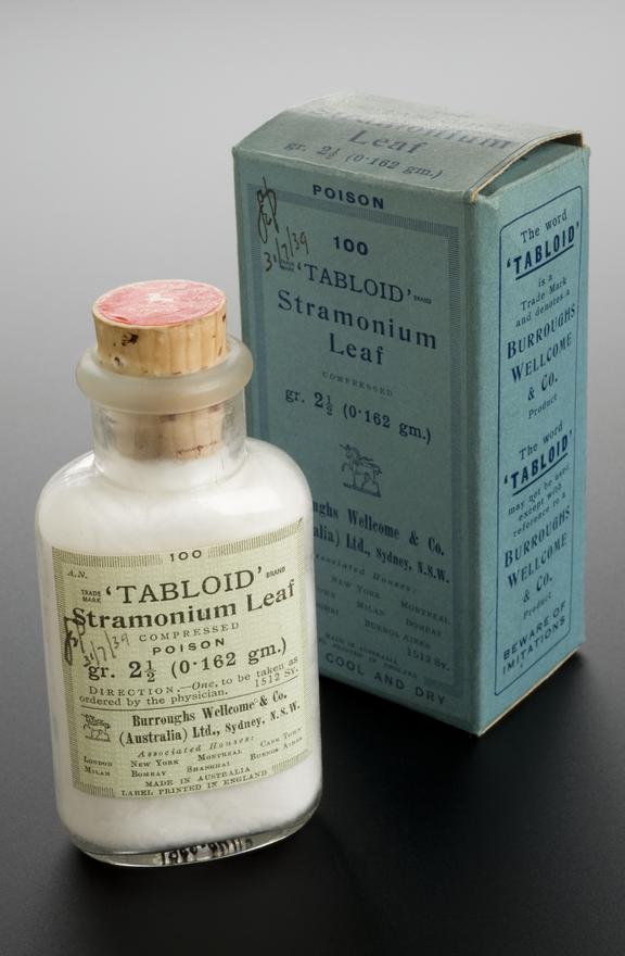 Box containing bottle of "Tabloid" Stramonium Leaf, dummy pack