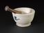 Ceramic mortar and pestle, by Mason. pottery; wood