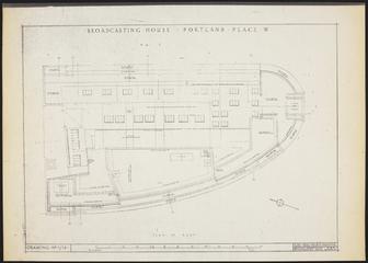 Original builder's plan 'Broadcasting House Plan of Roof' for BBC Broadcasting House