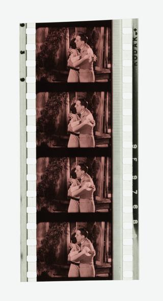 Four frames of 35mm Sonochrome tinted sound positive film