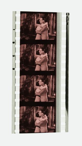 Four frames of 35mm Sonochrome tinted sound positive film