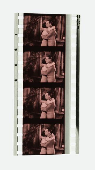 Four frames of 35mm Sonochrome tinted sound positive film with