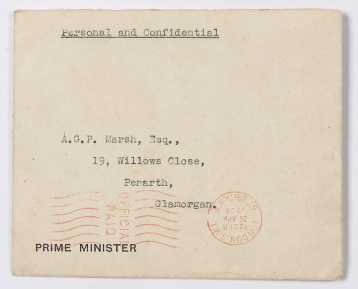 Letter to Albert George Powell Marsh from 10 Downing Street