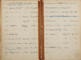 Pages 63 and 64 of London & North Eastern Railway and successors clock record ledger no. 1 covering clock nos. 743 to 766