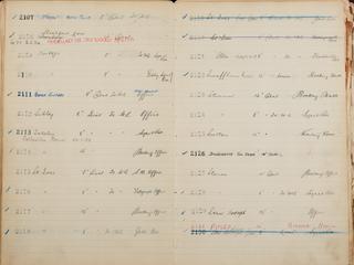 Pages 177 and 178 of London & North Eastern Railway and successors clock record ledger no. 1 covering clock nos. 2107 to 2130