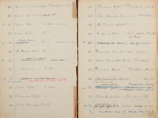 Pages 5 and 6 of London & North Eastern Railway and successors clock record ledger no. 1 covering clock nos. 49 to 72