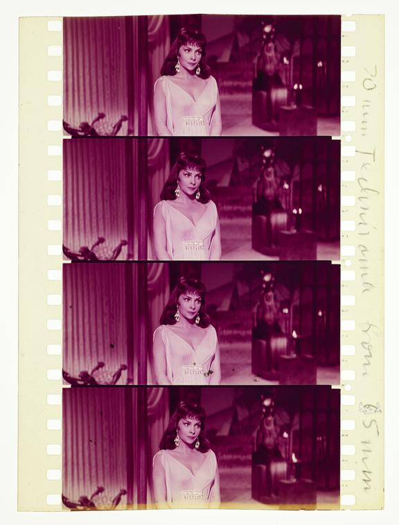 Four frames of silent 70mm positive Technirama colour film from 'Soloman and Sheba'