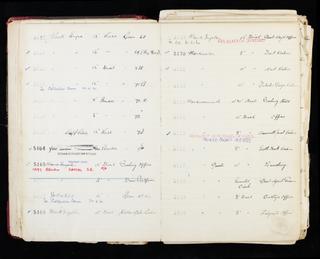 Pages 29 and 30 of London & North Eastern Railway clock record ledger no. 2 covering clock nos. 5157 to 5180, c 1923 - c 1948