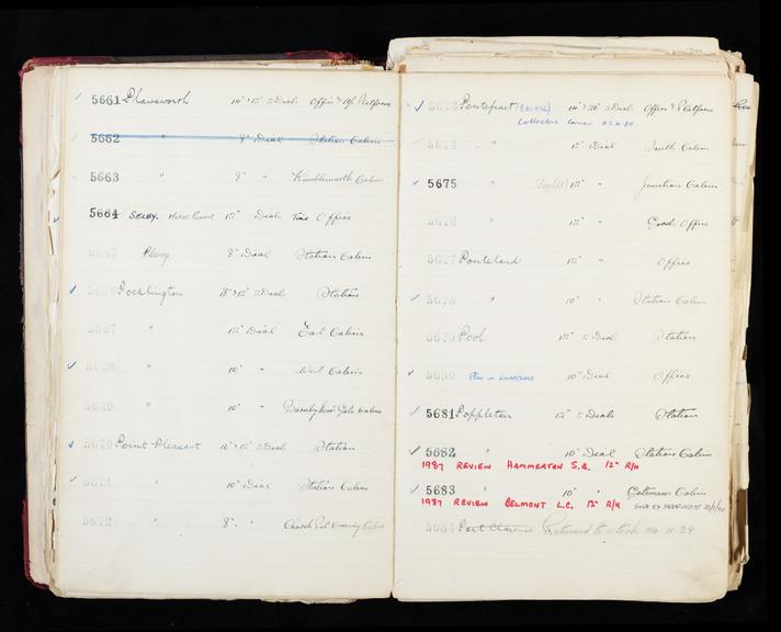 Pages 71 and 72 of London & North Eastern Railway clock record ledger no. 2 covering clock nos. 5661 to 5684, c 1923 - c 1948