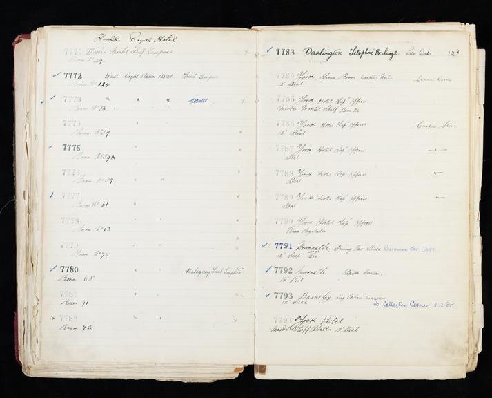 Pages 247 and 248 of London & North Eastern Railway clock record ledger no. 2 covering clock nos. 7771 to 7794, c 1923 - c 1948