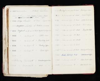 Pages 375 and 376 of London & North Eastern Railway clock record ledger no. 2 covering clock nos. 9307 to 9330, c 1923 - c 1948