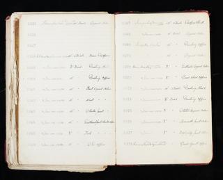 Pages 379 and 380 of London & North Eastern Railway clock record ledger no. 2 covering clock nos. 9355 to 9378, c 1923 - c 1948