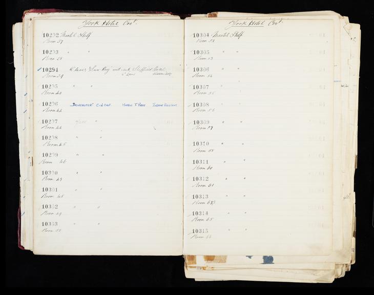 Pages 71 and 72 of London & North Eastern Railway and successors clock record ledger no. 3 covering clock nos. 10292 to 10315