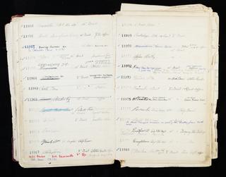 Pages 205 and 206 of London & North Eastern Railway and successors clock record ledger no. 3 covering clock nos. 11955 to 11980