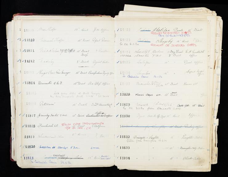 Pages 193 and 194 of London & North Eastern Railway and successors clock record ledger no. 3 covering clock nos. 11809 to 11834