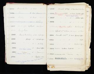 Pages 117 and 118 of London & North Eastern Railway and successors clock record ledger no. 3 covering clock nos. 10843 to 10866