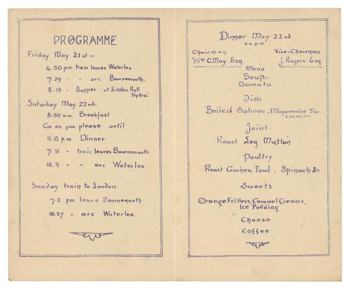 Itinerary sheet for Great Eastern Railway Outing, 1909