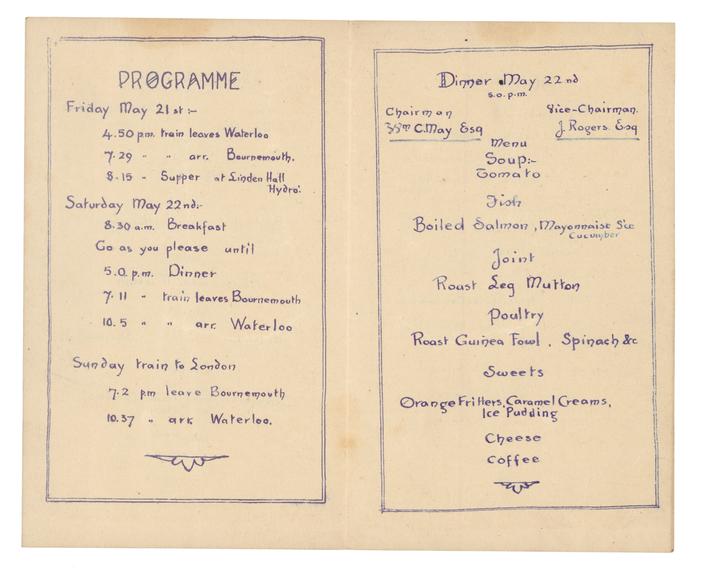Itinerary sheet for Great Eastern Railway Outing, 1909