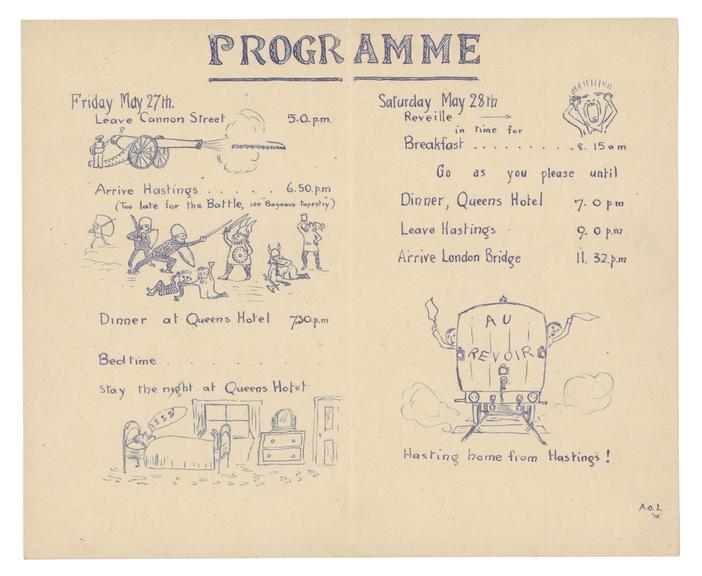 Itinerary sheet for Great Eastern Railway Outing, 1910