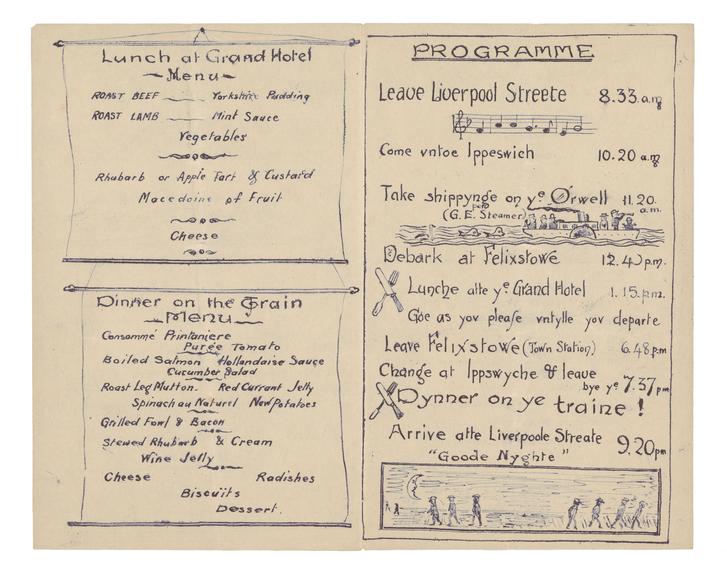 Itinerary sheet for Great Eastern Railway Outing, 1911