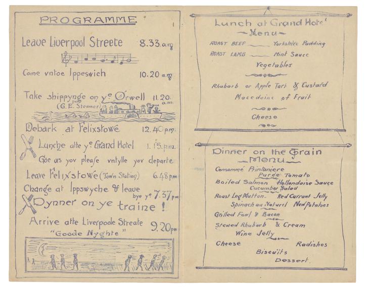 Itinerary sheet for Great Eastern Railway Outing, 1911