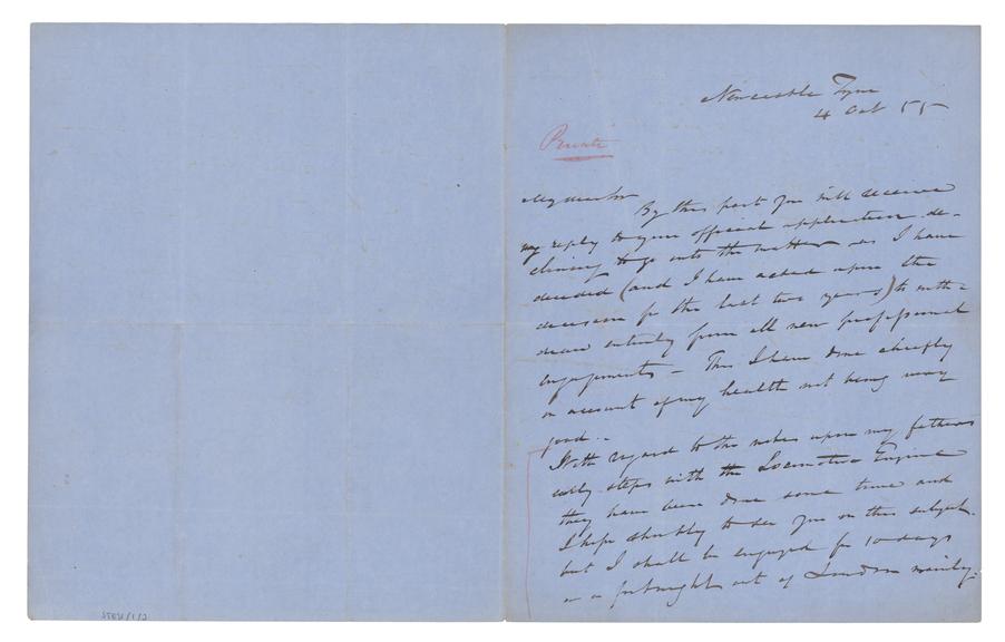 Letter from Robert Stephenson to Samuel Smiles