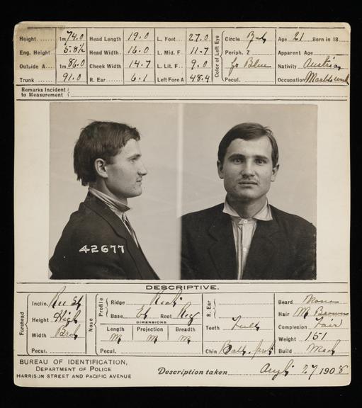 Criminal record card with photograph