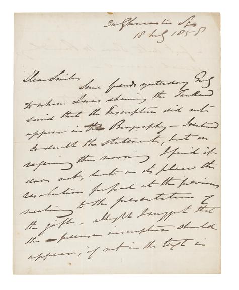 Letter from Robert Stephenson to Samuel Smiles
