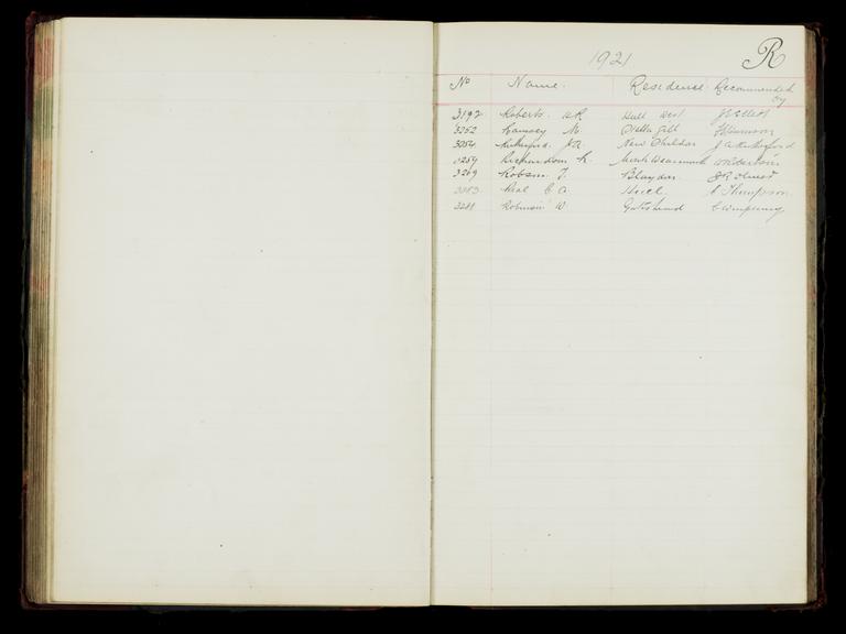 Pages 189 and 190 of the North Eastern Railway prosthetic limb register, surnames starting with R