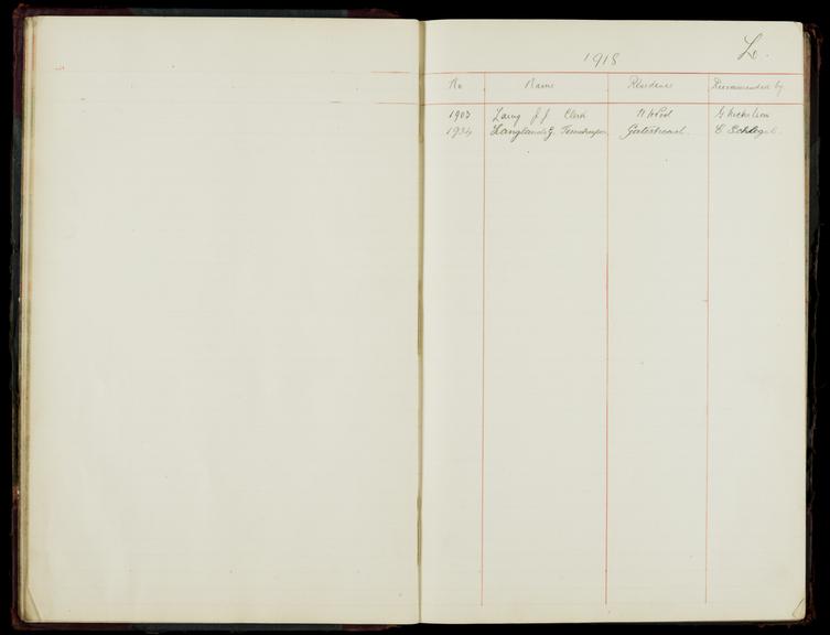 Pages 23 and 24 of the North Eastern Railway prosthetic limb register, surnames starting with L