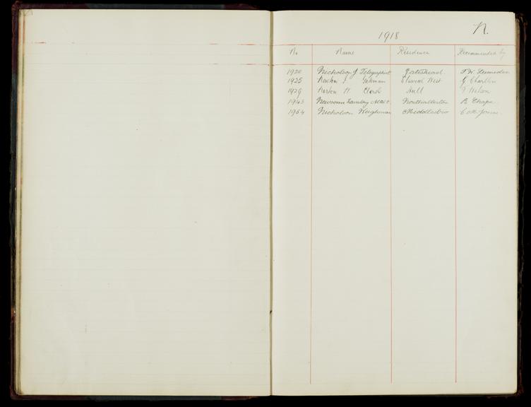 Pages 27 and 28 of the North Eastern Railway prosthetic limb register, surnames starting with N