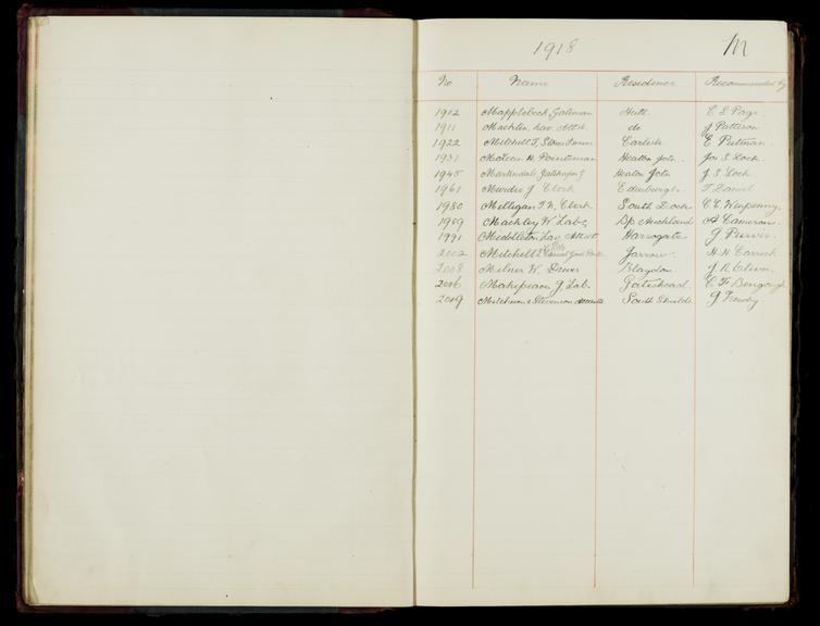 Pages 25 and 26 of the North Eastern Railway prosthetic limb register, surnames starting with M