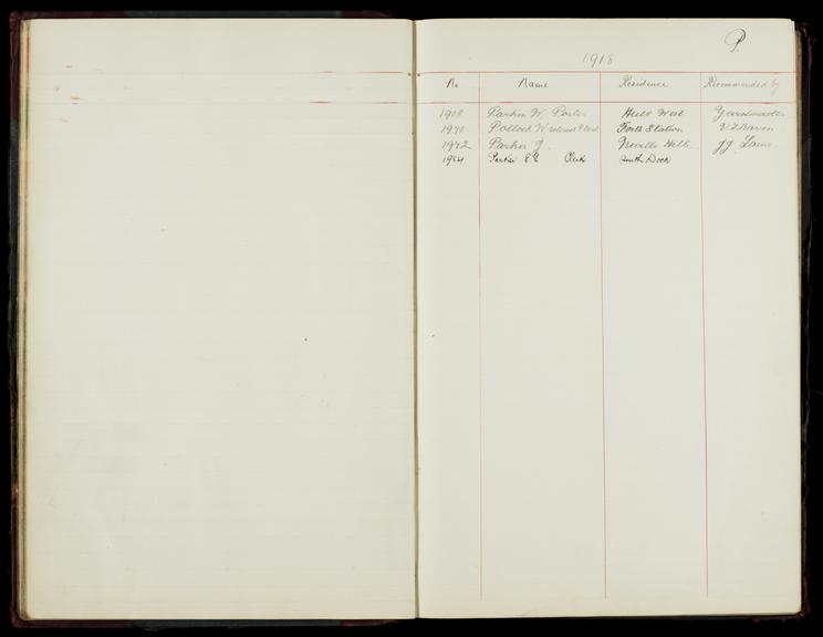 Pages 31 and 32 of the North Eastern Railway prosthetic limb register, surnames starting with P